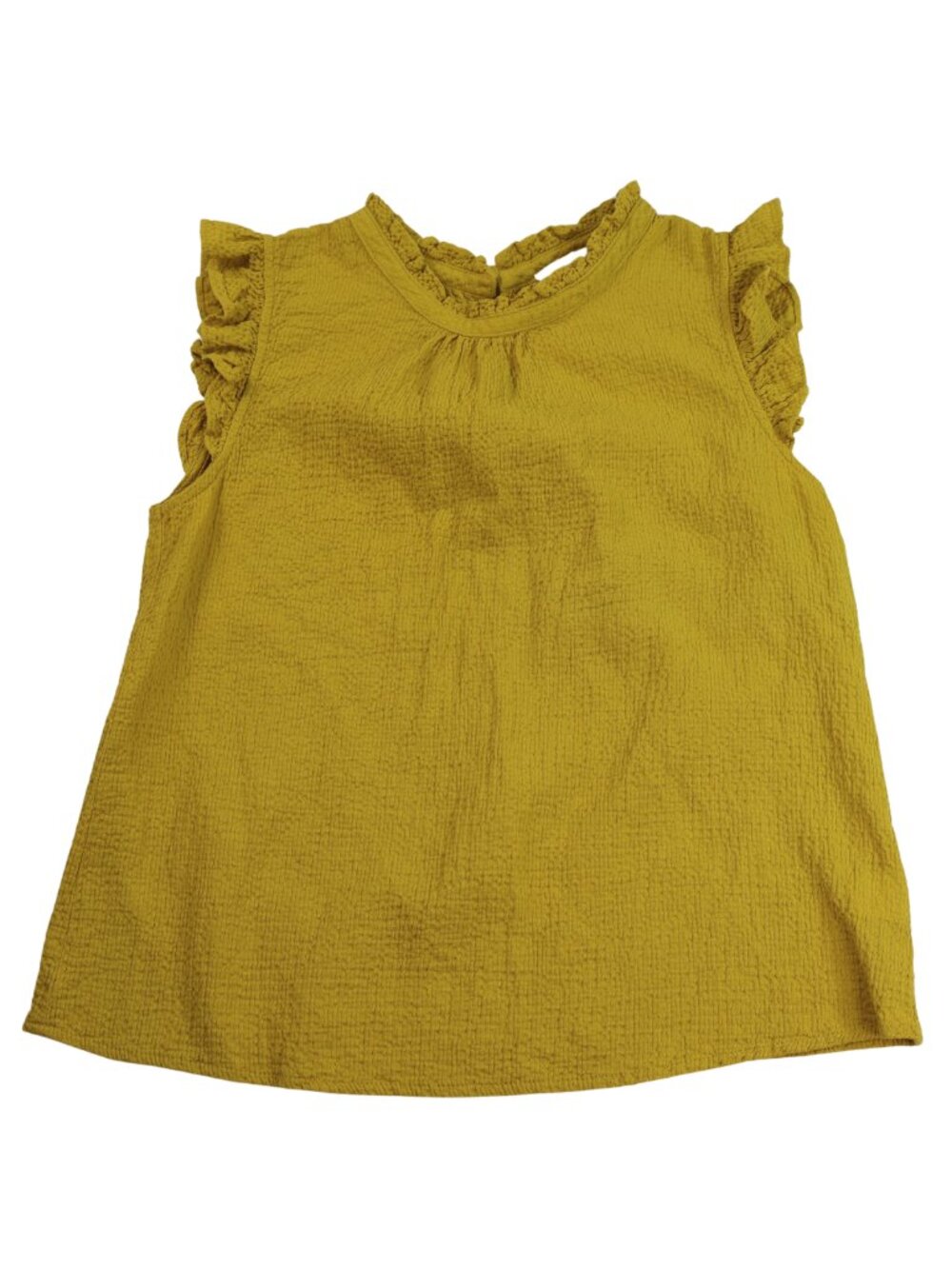 THML Mustard Yellow Ruffle Sleeve Textured Cotton Blouse Size Small